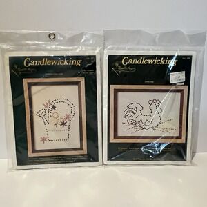 2 VTG Needle Magic Embroidery Candlewicking Kits Chicken Sprinkling Can Cottage‎